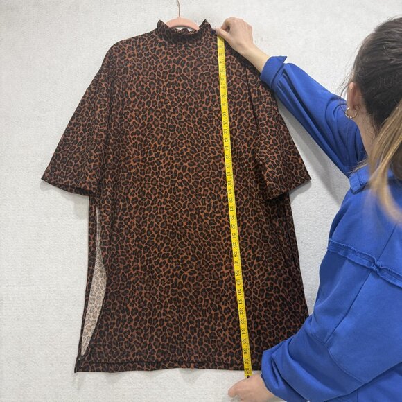 Dressed In Lala Dress Womens Large Brown Leopard Mock Neck Oversized Tunic - Picture 5 of 8